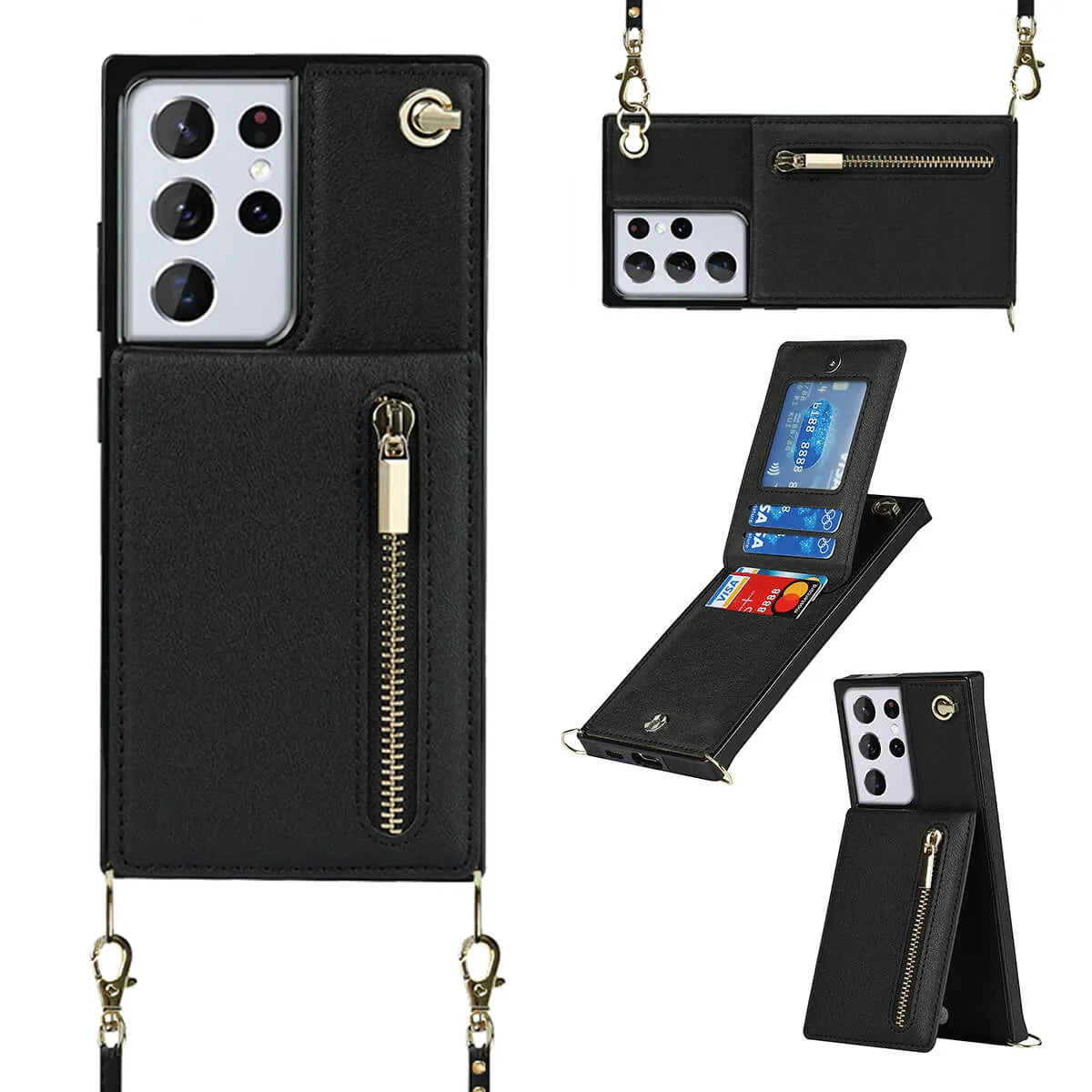 Buy Crossbody Wallet Phone Case, 5 Card Slots, Premium Leather, Kickstand Shockproof Case, Alima at Caseles-Samsung Galaxy S25 Ultra, Alina-Black