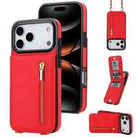 Buy Crossbody Wallet Phone Case, 5 Card Slots, Premium Leather, Kickstand Shockproof Case, Alina at Caseles-iPhone 17 Pro Max, Alima-Red