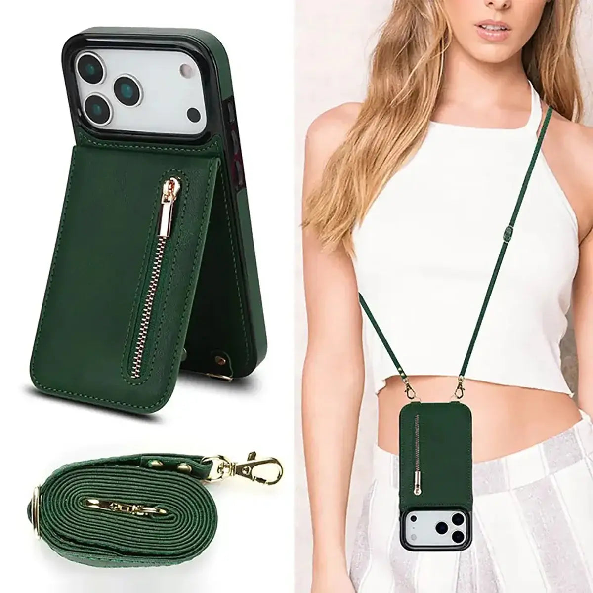 Buy Crossbody Wallet Phone Case, 5 Card Slots, Premium Leather, Kickstand Shockproof Case, Alina at Caseles-iPhone 17 Pro Max, Alina-Black