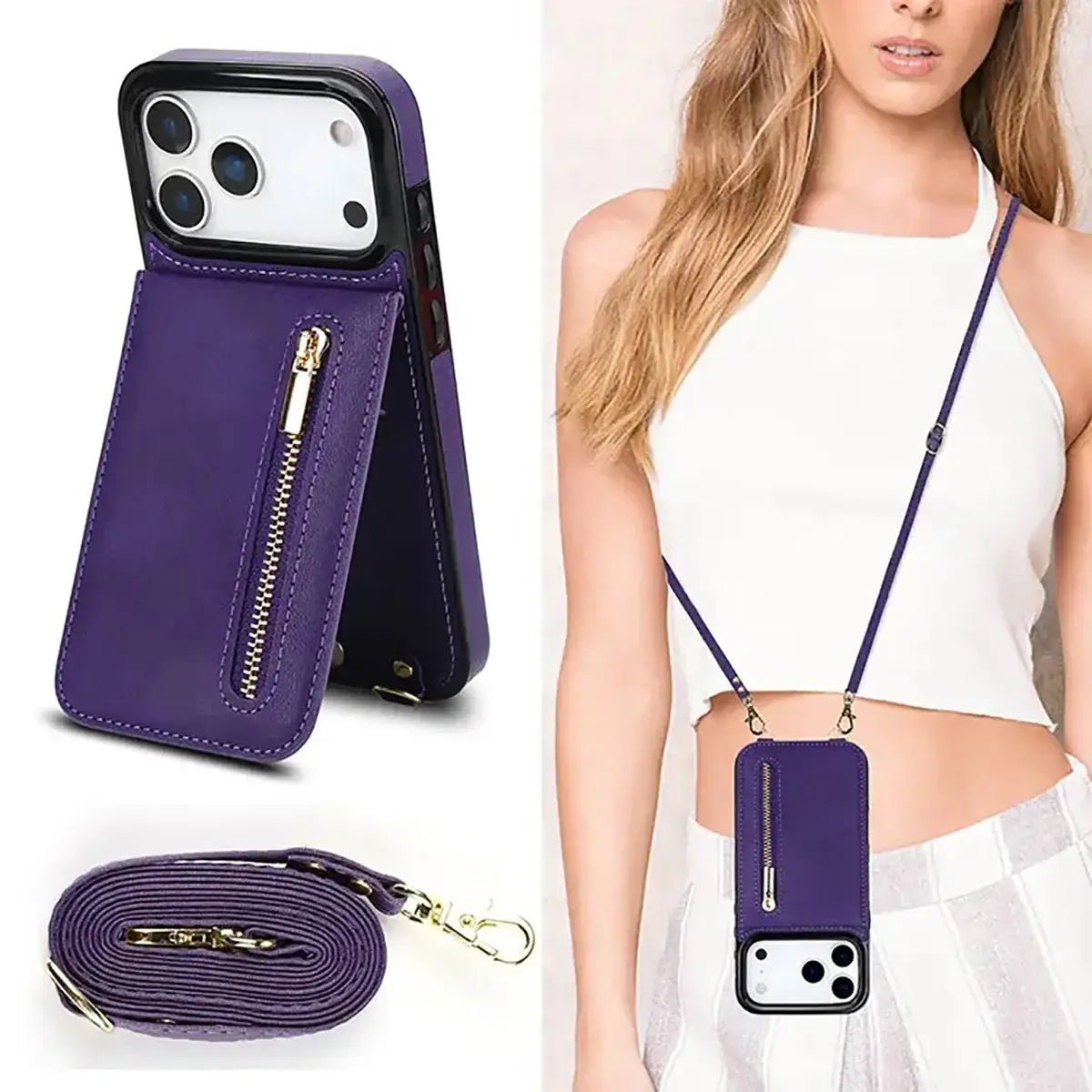 Buy Crossbody Wallet Phone Case, 5 Card Slots, Premium Leather, Kickstand Shockproof Case, Alina at Caseles-iPhone 17 Pro Max, Alina-Black