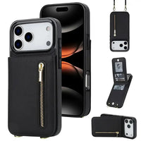 Buy Crossbody Wallet Phone Case, 5 Card Slots, Premium Leather, Kickstand Shockproof Case, Alina at Caseles-iPhone 17 Pro Max, Alina-Black