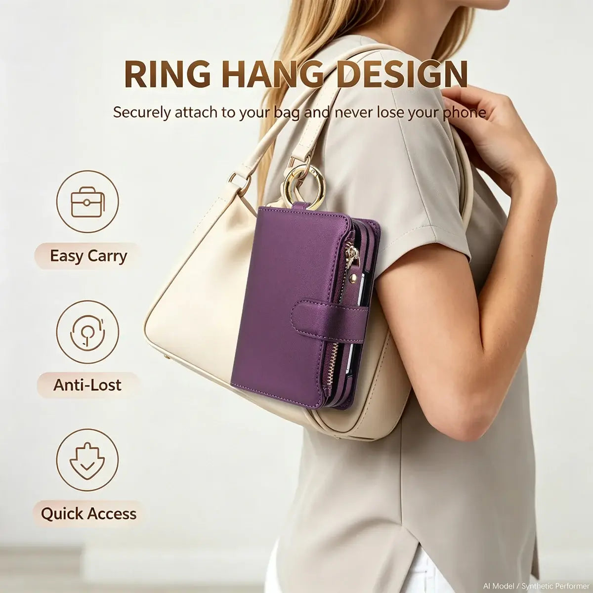 Buy Crossbody Wallet Case with Card Slots, Zipper Pocket & RFID Protection for iPhone Duo - CALLA at Caseles-iPhone Duo, Bronze