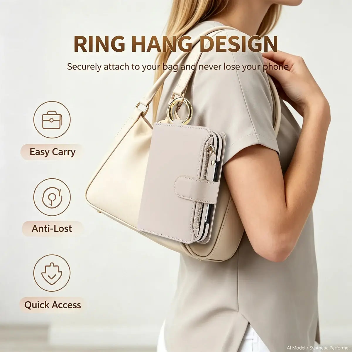 Buy Crossbody Wallet Case with Card Slots, Zipper Pocket & RFID Protection for iPhone Duo - CALLA at Caseles-iPhone Duo, Bronze