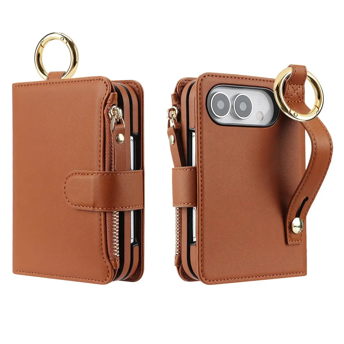 Buy Crossbody Wallet Case with Card Slots, Zipper Pocket & RFID Protection for iPhone Duo - CALLA at Caseles-iPhone Duo, Bronze