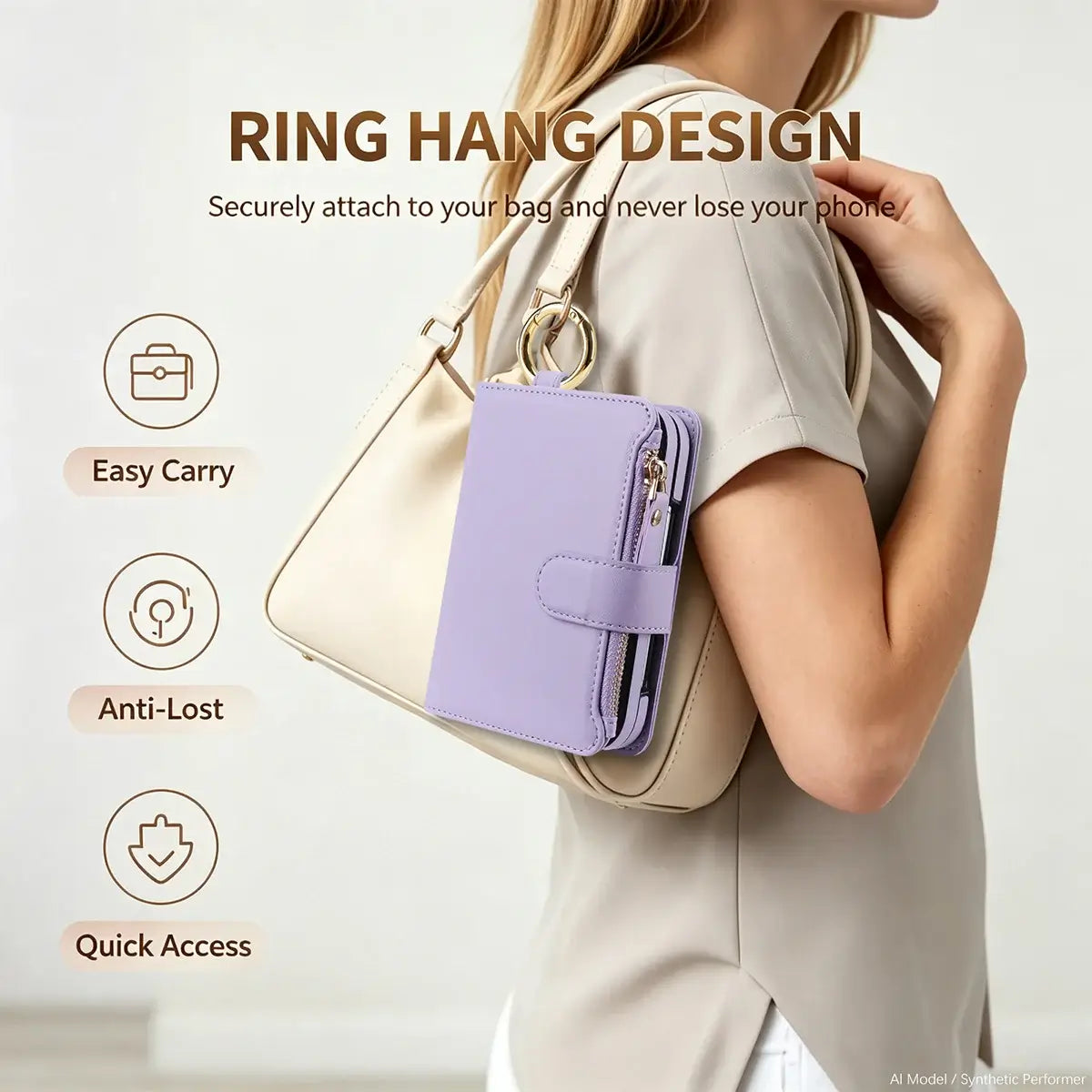 Buy Crossbody Wallet Case with Card Slots, Zipper Pocket & RFID Protection for iPhone Duo - CALLA at Caseles-iPhone Duo, Bronze