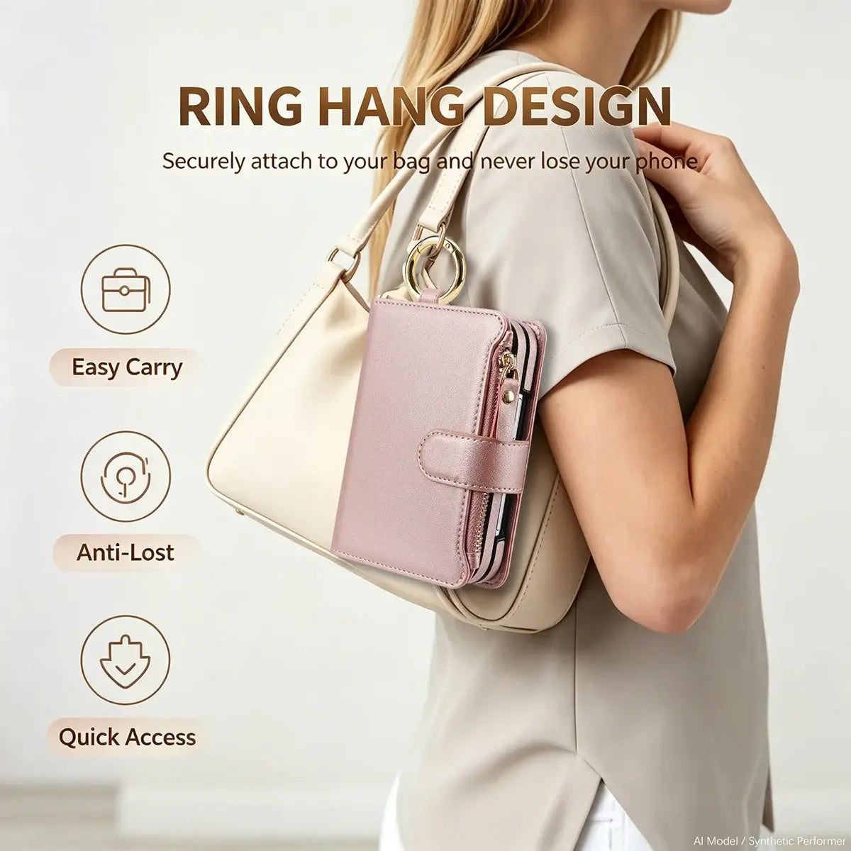 Buy Crossbody Wallet Case with Card Slots, Zipper Pocket & RFID Protection for iPhone Duo - CALLA at Caseles-iPhone Duo, Bronze