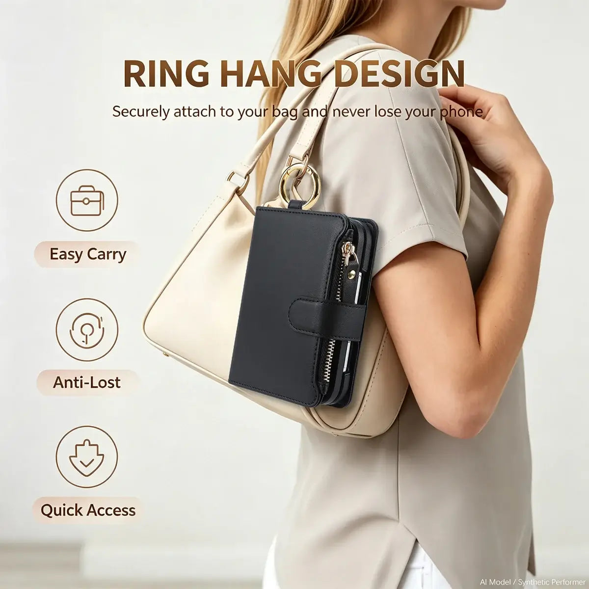 Buy Crossbody Wallet Case with Card Slots, Zipper Pocket & RFID Protection for iPhone Duo - CALLA at Caseles-iPhone Duo, Bronze
