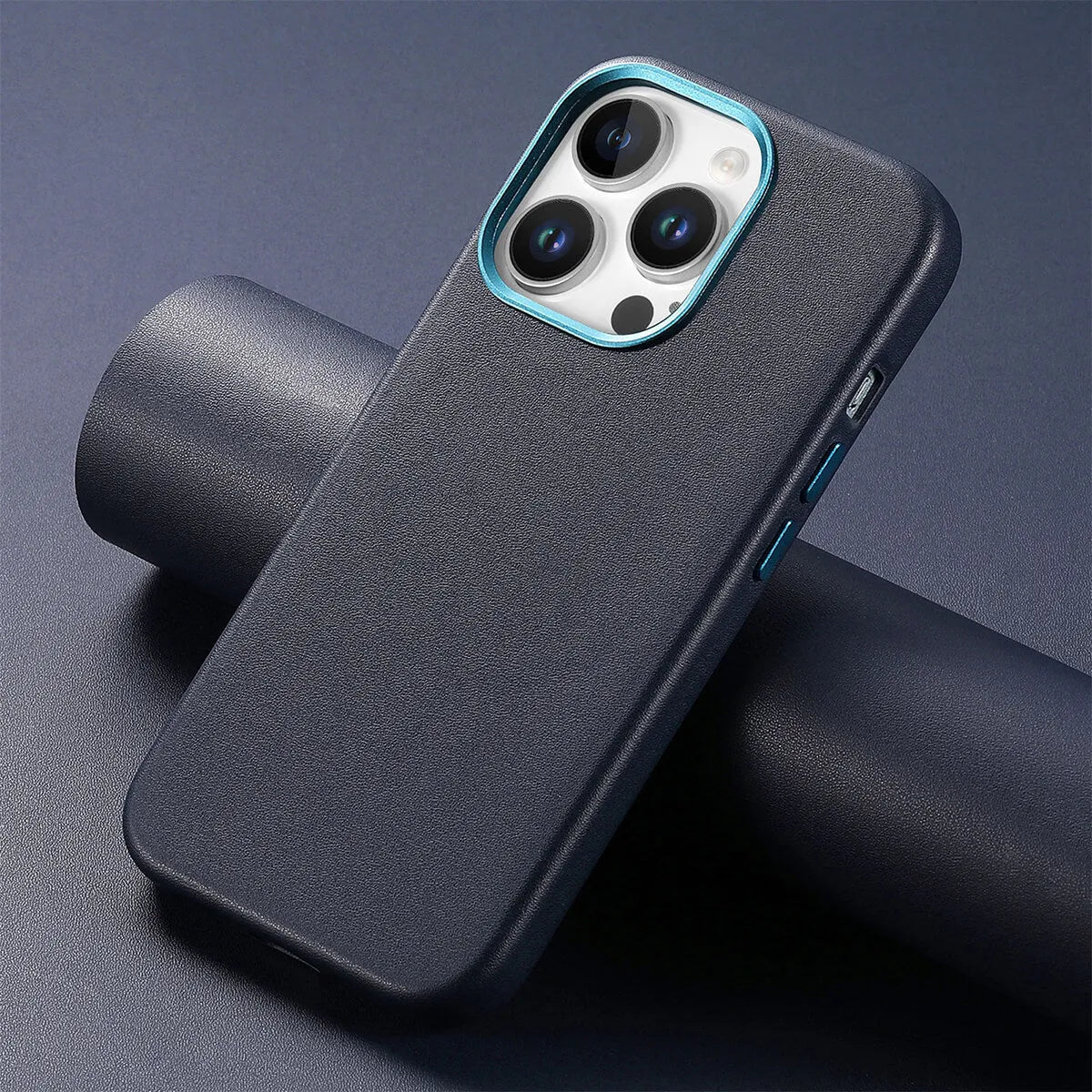 Buy Full-Grain Leather iPhone Case, MagSafe Ready, Metal Buttons & Camera Bump Frame,Andrew at Caseles-iPhone 16 Pro Max, Andrew-Teal