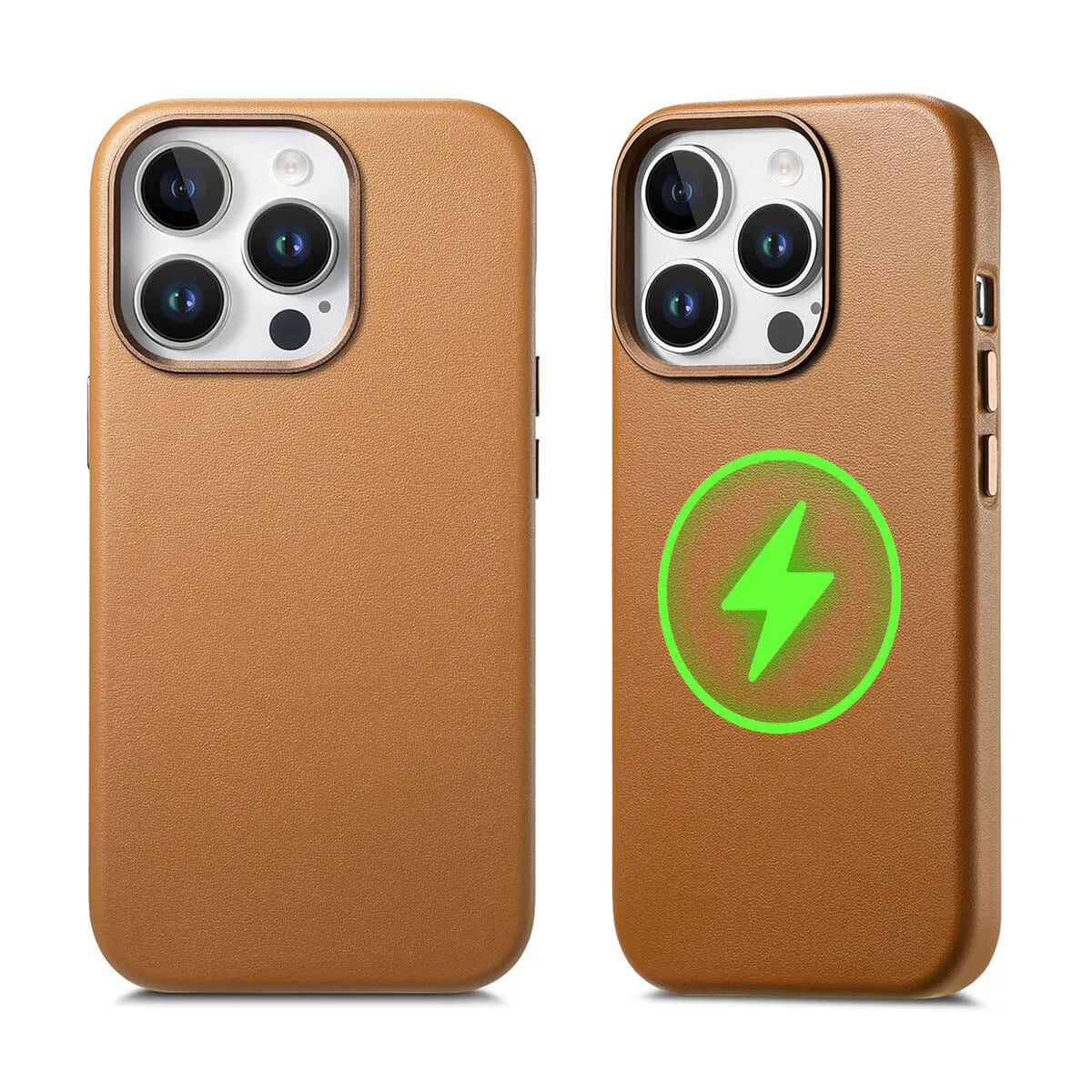 Buy Full-Grain Leather iPhone Case, MagSafe Ready, Metal Buttons & Camera Bump Frame,Andrew at Caseles-iPhone 16 Pro Max, Bronze