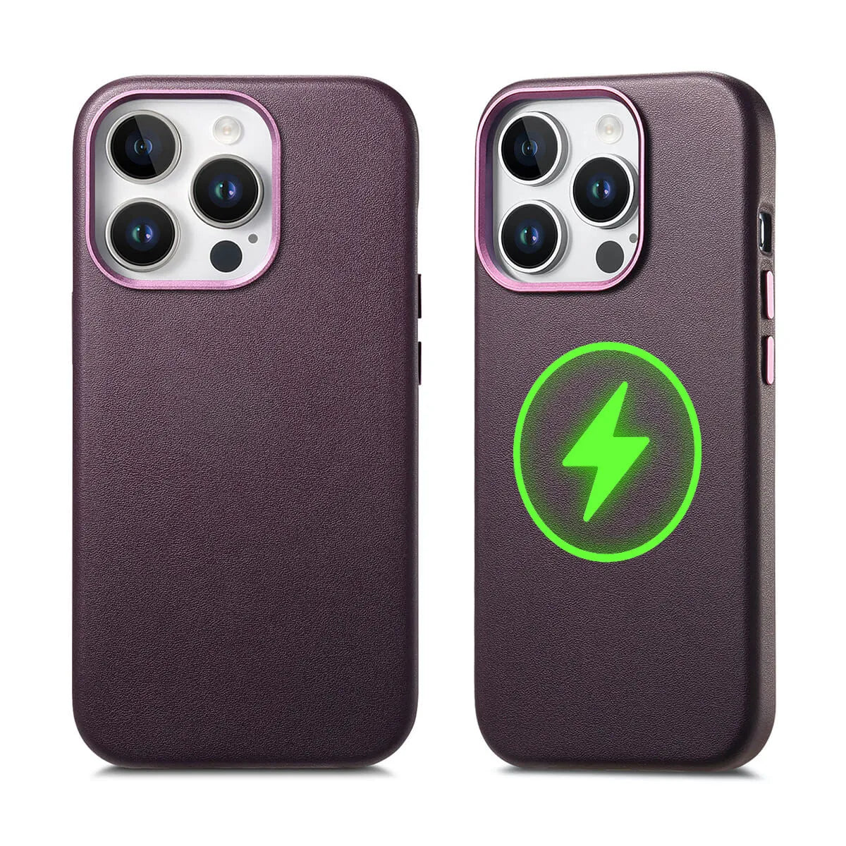 Buy Full-Grain Leather iPhone Case, MagSafe Ready, Metal Buttons & Camera Bump Frame,Andrew at Caseles-iPhone 16 Pro Max, Purple