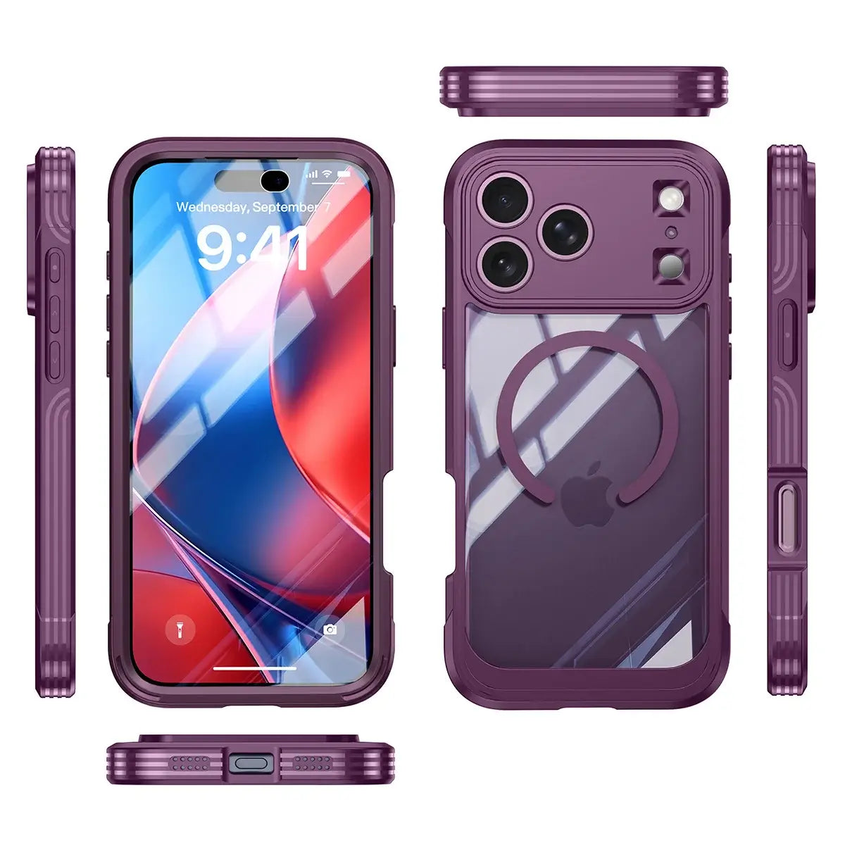 Buy Full-Body Rugged Shield for iPhone Series: 360° Magnetic Case with Built-in 9H+ Screen Protector - AQUA at Caseles-iPhone 18 Pro Max, Black