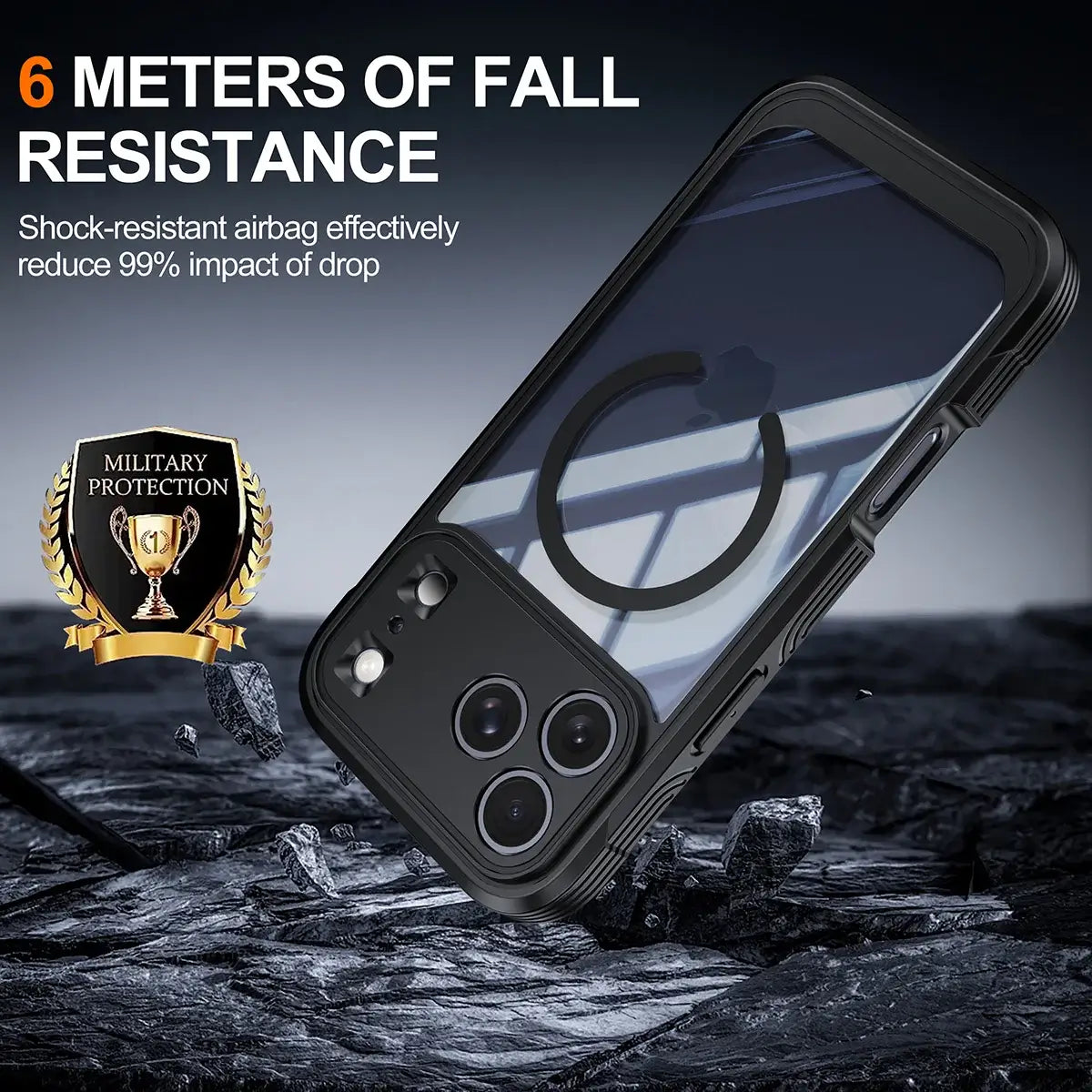 Buy Full-Body Rugged Shield for iPhone Series: 360° Magnetic Case with Built-in 9H+ Screen Protector - AQUA at Caseles-iPhone 18 Pro Max, Black
