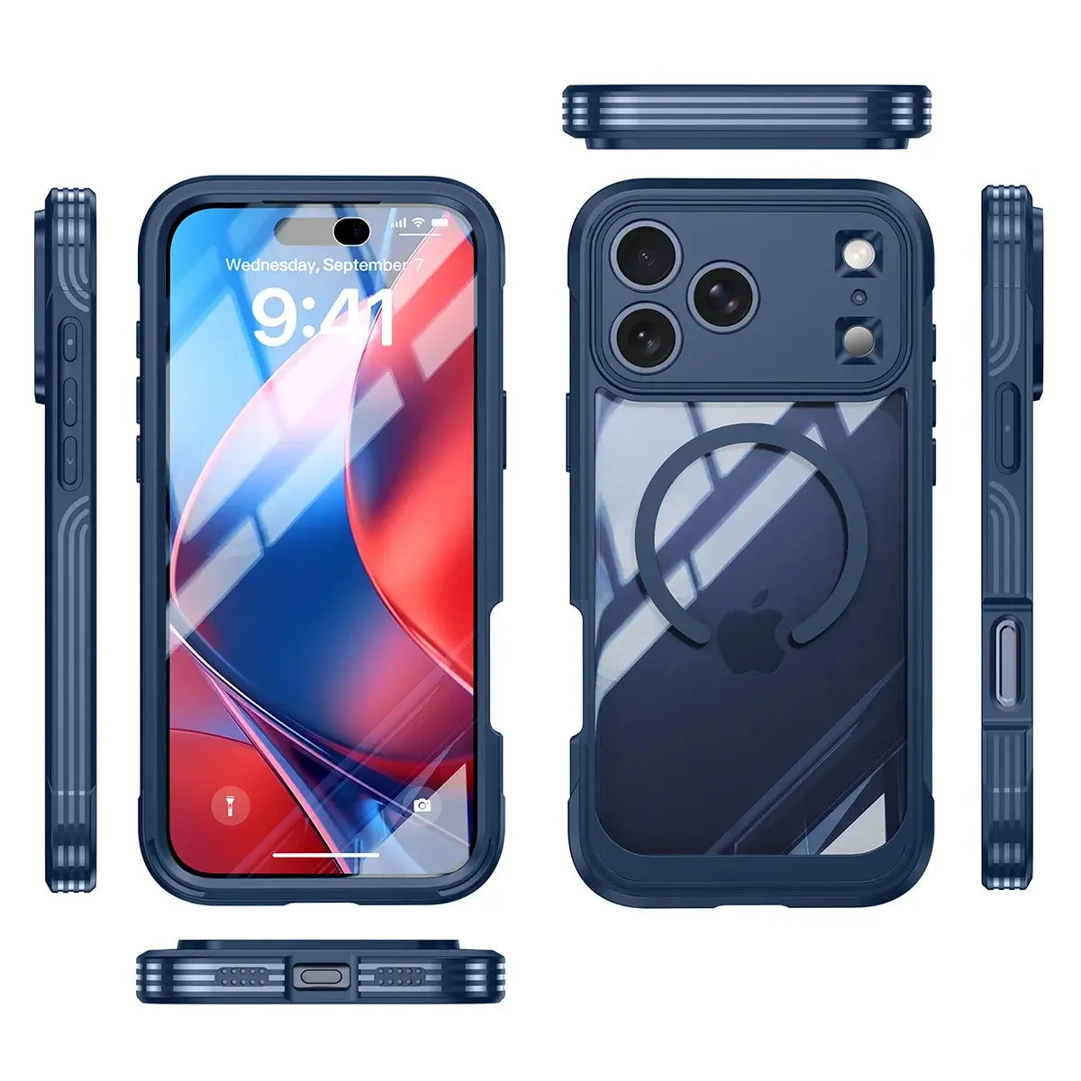 Buy Full-Body Rugged Shield for iPhone Series: 360° Magnetic Case with Built-in 9H+ Screen Protector - AQUA at Caseles-iPhone 18 Pro Max, Black