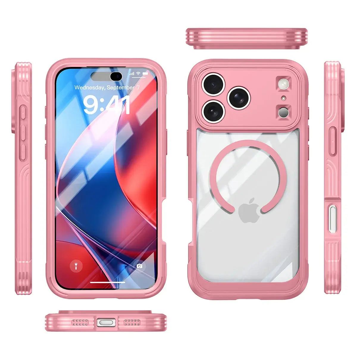 Buy Full-Body Rugged Shield for iPhone Series: 360° Magnetic Case with Built-in 9H+ Screen Protector - AQUA at Caseles-iPhone 18 Pro Max, Black