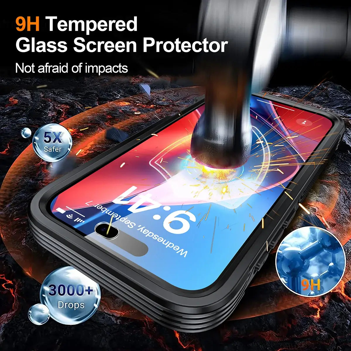 Buy Full-Body Rugged Shield for iPhone Series: 360° Magnetic Case with Built-in 9H+ Screen Protector - AQUA at Caseles-iPhone 18 Pro Max, Black