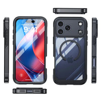Buy Full-Body Rugged Shield for iPhone Series: 360° Magnetic Case with Built-in 9H+ Screen Protector - AQUA at Caseles-iPhone 18 Pro Max, Black