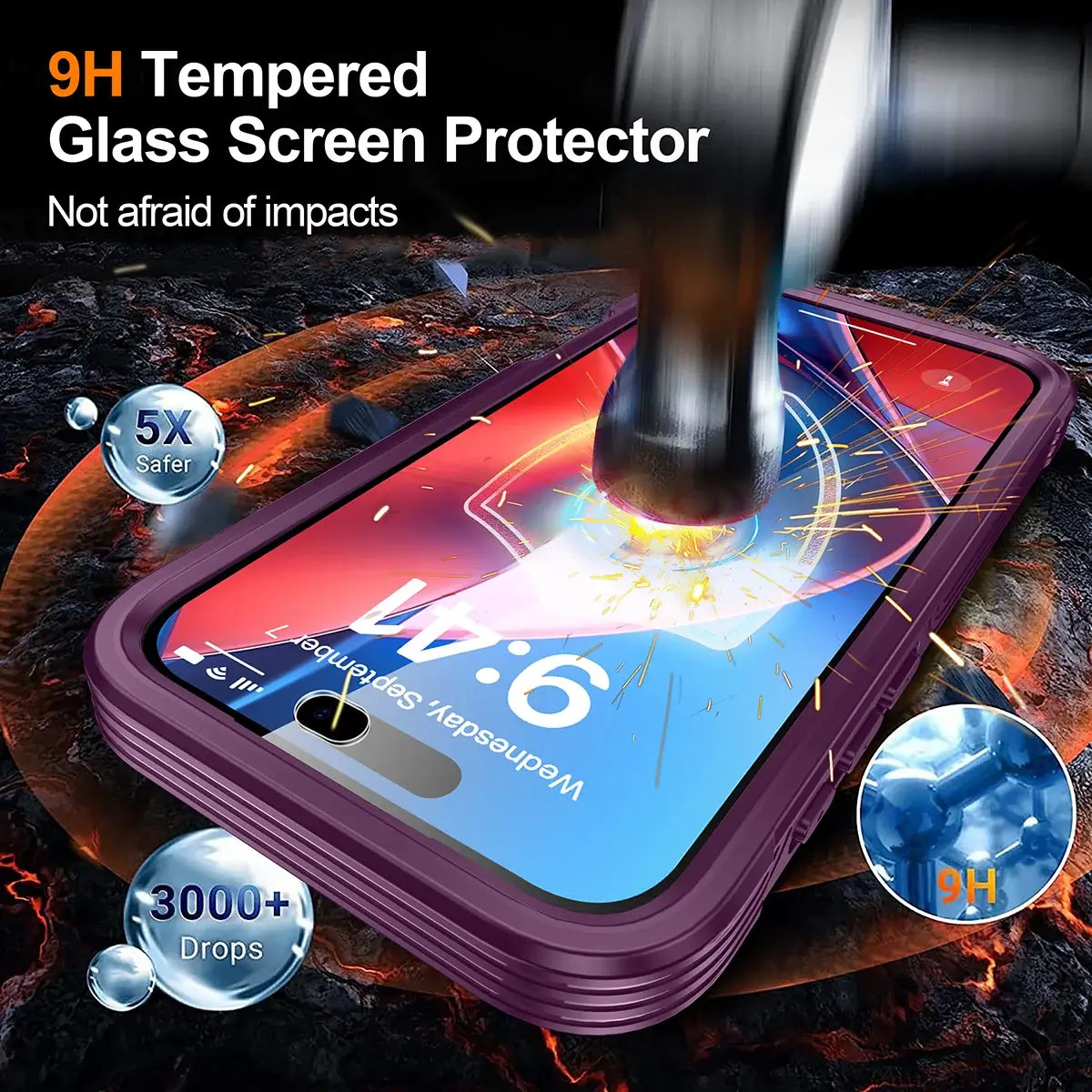 Buy Full-Body Rugged Shield for iPhone Series: 360° Magnetic Case with Built-in 9H+ Screen Protector - AQUA at Caseles-iPhone 18 Pro Max, Black