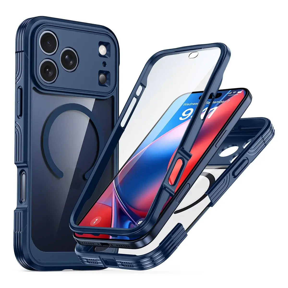 Buy Full-Body Rugged Shield for iPhone Series: 360° Magnetic Case with Built-in 9H+ Screen Protector - AQUA at Caseles-iPhone 18 Pro Max, Blue