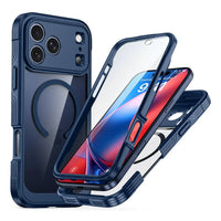 Buy Full-Body Rugged Shield for iPhone Series: 360° Magnetic Case with Built-in 9H+ Screen Protector - AQUA at Caseles-iPhone 18 Pro Max, Blue