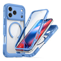 Buy Full-Body Rugged Shield for iPhone Series: 360° Magnetic Case with Built-in 9H+ Screen Protector - AQUA at Caseles-iPhone 18 Pro Max, Light Blue