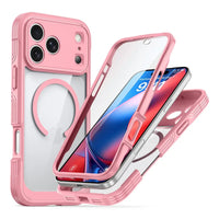 Buy Full-Body Rugged Shield for iPhone Series: 360° Magnetic Case with Built-in 9H+ Screen Protector - AQUA at Caseles-iPhone 18 Pro Max, Pink