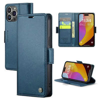 Buy Premium PU Leather Multi-Function Flip iPhone Case with Card Slots, Wallet Pocket, Kickstand, and Full-Body Protection, ARIA at Caseles-iPhone 16 Pro Max, Aria-Blue