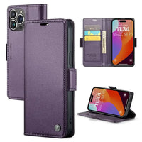 Buy Premium PU Leather Multi-Function Flip iPhone Case with Card Slots, Wallet Pocket, Kickstand, and Full-Body Protection, ARIA at Caseles-iPhone 16 Pro Max, Aria-Purple