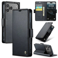 Buy Premium PU Leather Multi-Function Flip iPhone Case with Card Slots, Wallet Pocket, Kickstand, and Full-Body Protection, ARIA at Caseles-iPhone 17 Pro Max, Aria-Black