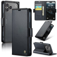 Buy Premium PU Leather Multi-Function Flip iPhone Case with Card Slots, Wallet Pocket, Kickstand, and Full-Body Protection, ARIA at Caseles-iPhone 17 Pro Max, Aria-Black