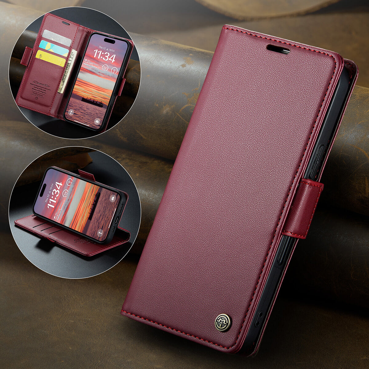 Buy Premium PU Leather Multi-Function Flip iPhone Case with Card Slots, Wallet Pocket, Kickstand, and Full-Body Protection, ARIA at Caseles-iPhone 17 Pro Max, Aria-Blue
