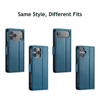 Buy Premium PU Leather Multi-Function Flip iPhone Case with Card Slots, Wallet Pocket, Kickstand, and Full-Body Protection, ARIA at Caseles-iPhone 17 Pro Max, Aria-Blue
