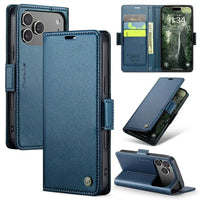 Buy Premium PU Leather Multi-Function Flip iPhone Case with Card Slots, Wallet Pocket, Kickstand, and Full-Body Protection, ARIA at Caseles-iPhone 17 Pro Max, Aria-Blue