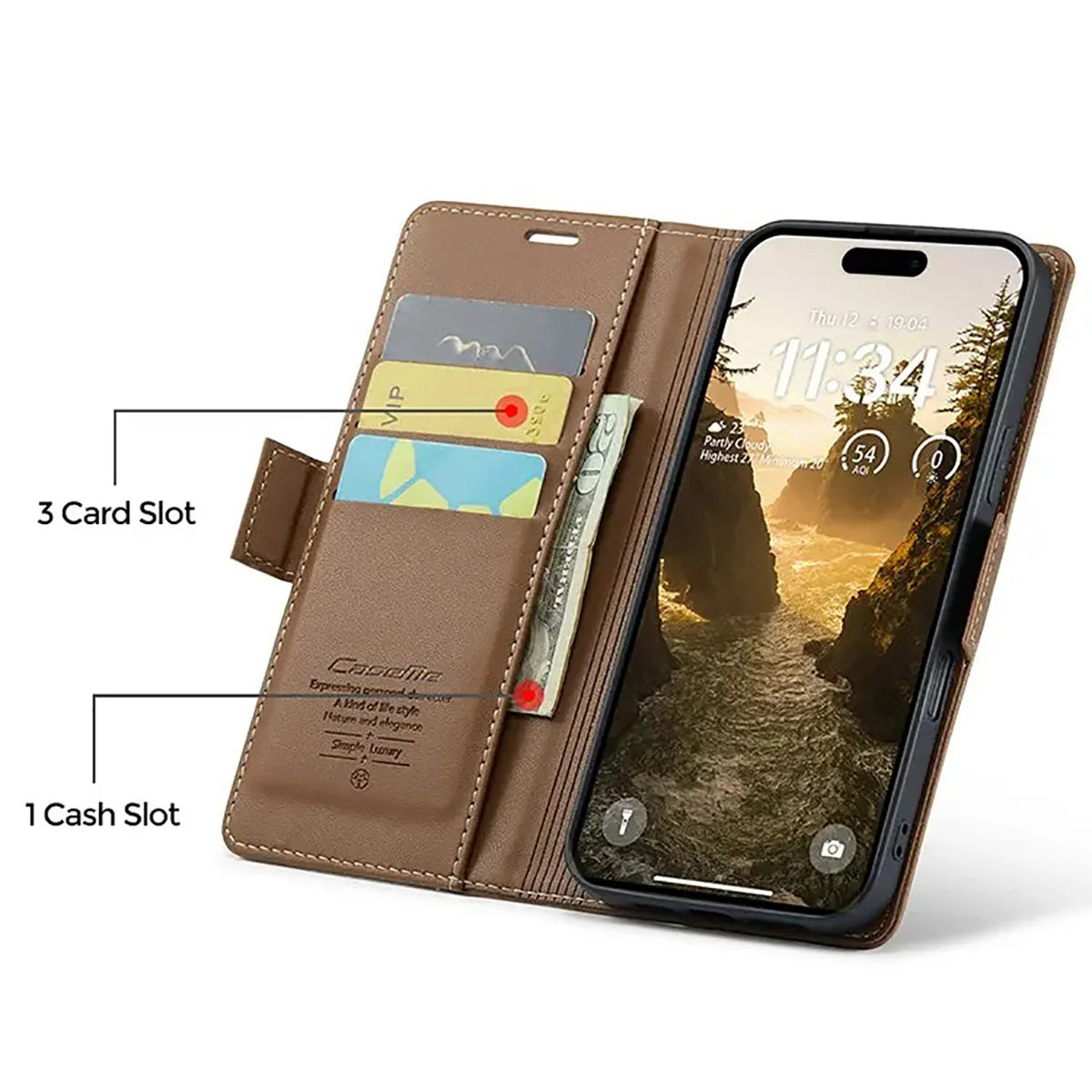 Buy Premium PU Leather Multi-Function Flip iPhone Case with Card Slots, Wallet Pocket, Kickstand, and Full-Body Protection, ARIA at Caseles-iPhone 17 Pro Max, Aria-Green