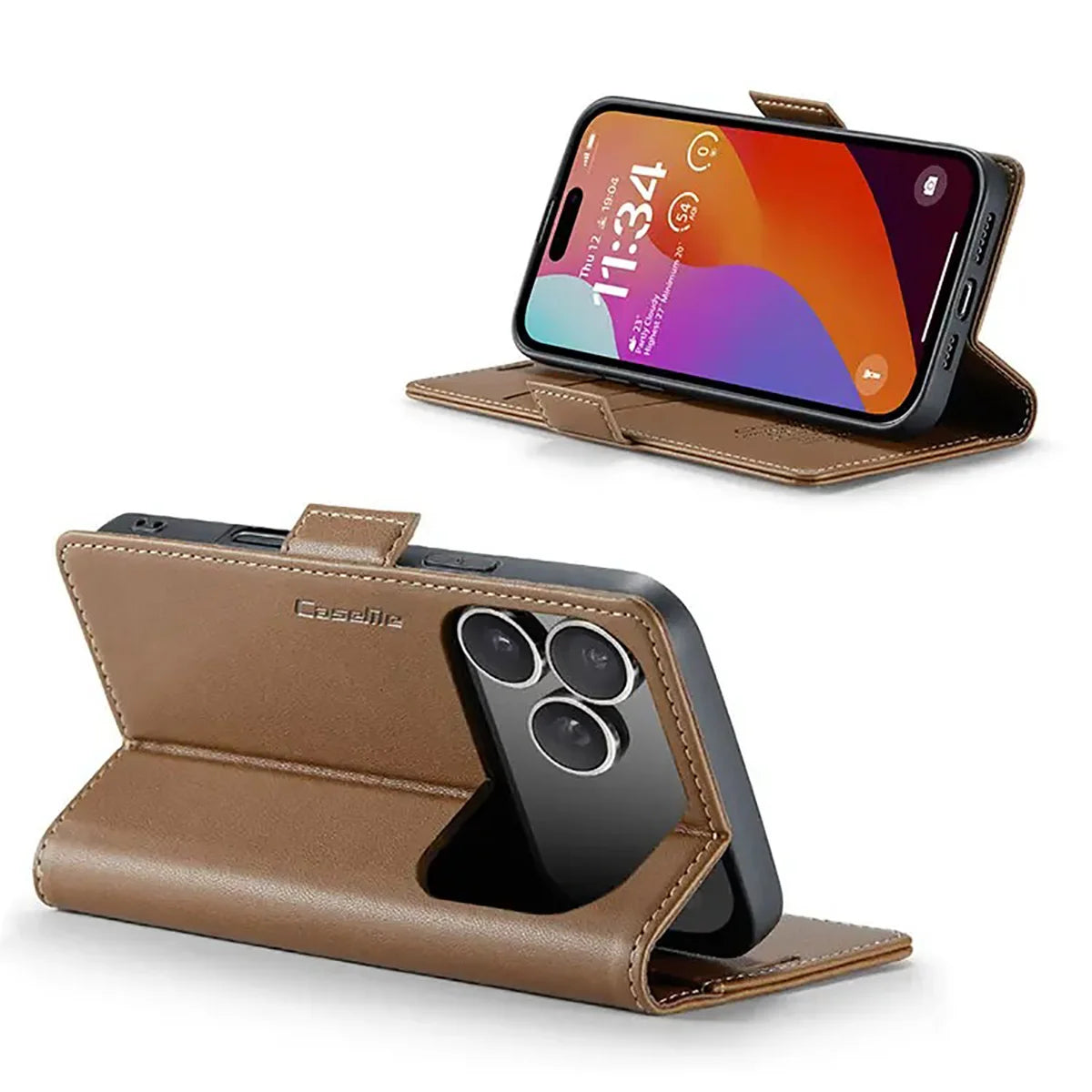 Buy Premium PU Leather Multi-Function Flip iPhone Case with Card Slots, Wallet Pocket, Kickstand, and Full-Body Protection, ARIA at Caseles-iPhone 17 Pro Max, Aria-Green