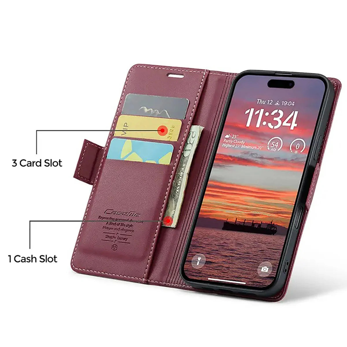 Buy Premium PU Leather Multi-Function Flip iPhone Case with Card Slots, Wallet Pocket, Kickstand, and Full-Body Protection, ARIA at Caseles-iPhone 17 Pro Max, Aria-Green