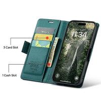 Buy Premium PU Leather Multi-Function Flip iPhone Case with Card Slots, Wallet Pocket, Kickstand, and Full-Body Protection, ARIA at Caseles-iPhone 17 Pro Max, Aria-Green