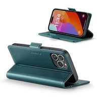 Buy Premium PU Leather Multi-Function Flip iPhone Case with Card Slots, Wallet Pocket, Kickstand, and Full-Body Protection, ARIA at Caseles-iPhone 17 Pro Max, Aria-Green