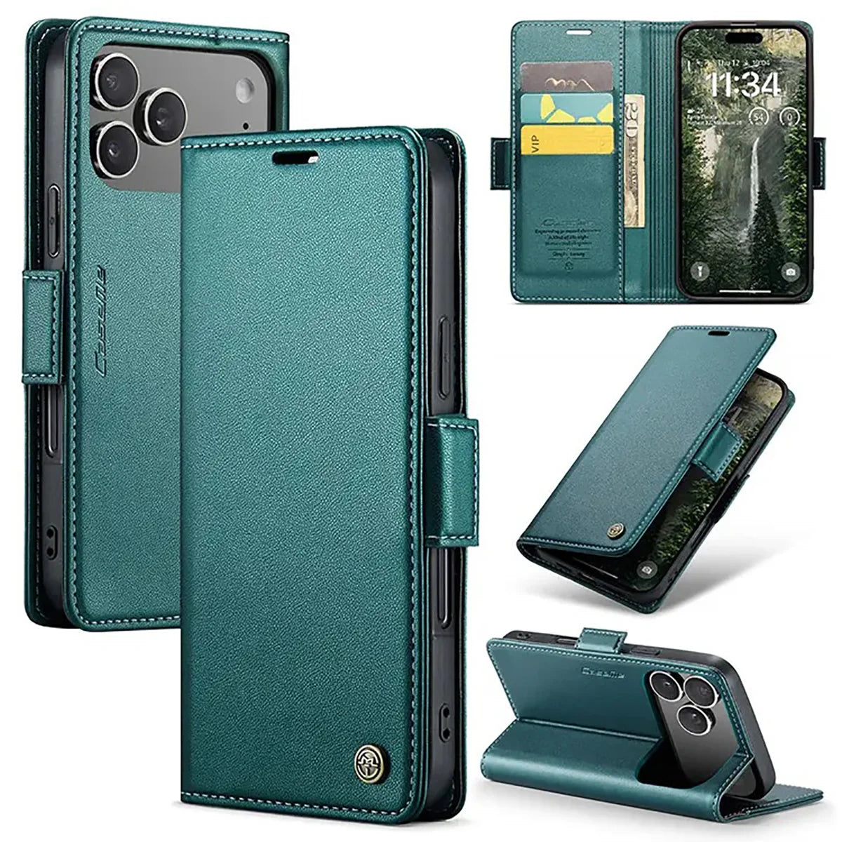 Buy Premium PU Leather Multi-Function Flip iPhone Case with Card Slots, Wallet Pocket, Kickstand, and Full-Body Protection, ARIA at Caseles-iPhone 17 Pro Max, Aria-Green