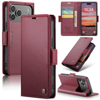 Buy Premium PU Leather Multi-Function Flip iPhone Case with Card Slots, Wallet Pocket, Kickstand, and Full-Body Protection, ARIA at Caseles-iPhone 17 Pro Max, Aria-Red