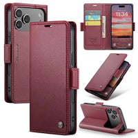 Buy Premium PU Leather Multi-Function Flip iPhone Case with Card Slots, Wallet Pocket, Kickstand, and Full-Body Protection, ARIA at Caseles-iPhone 17 Pro Max, Aria-Red
