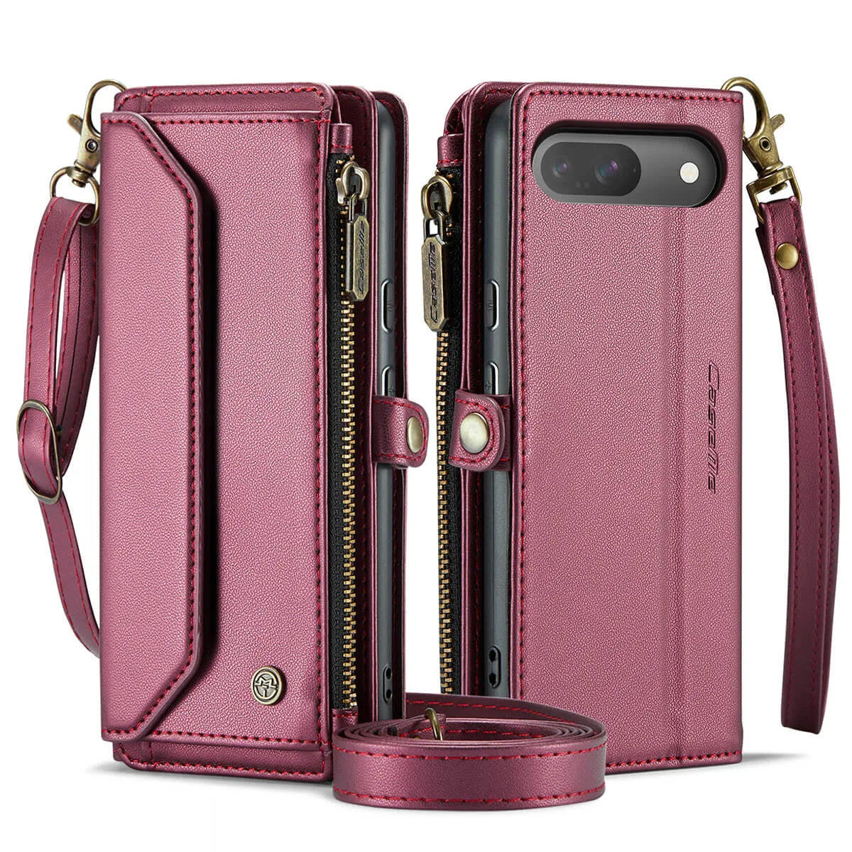 Buy Zipper Wallet Phone Case, RFID Blocking, Leather, Card Slots, for google pixel, Arora at Caseles-Google Pixel 9 Pro Fold, Aurora-Red