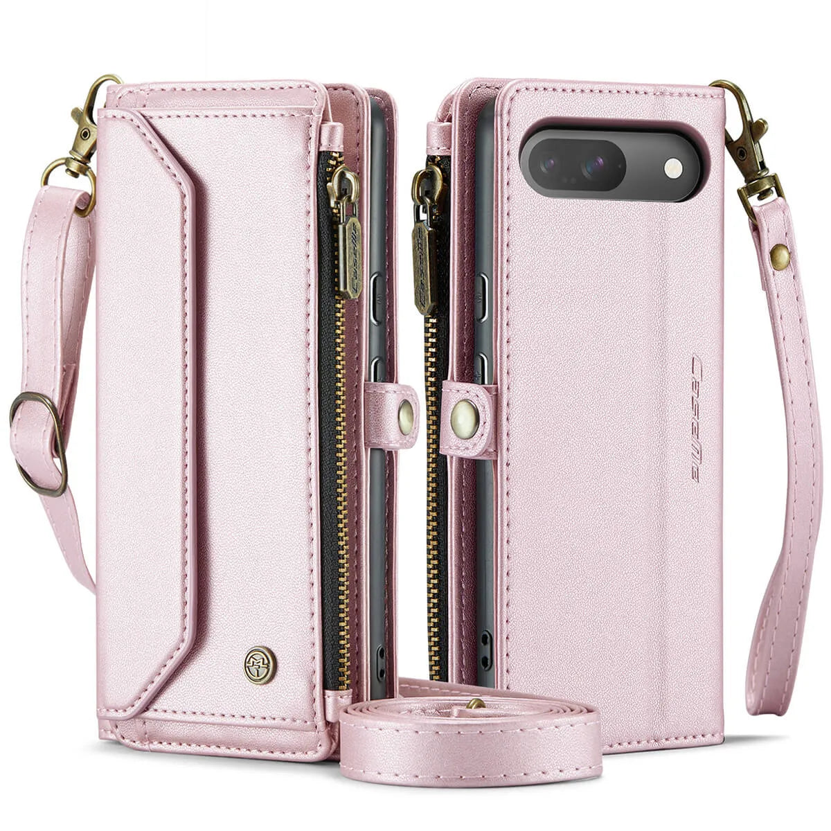 Buy Zipper Wallet Phone Case, RFID Blocking, Leather, Card Slots, for google pixel, Arora at Caseles-Google Pixel 9 Pro Fold, Aurora-Pink
