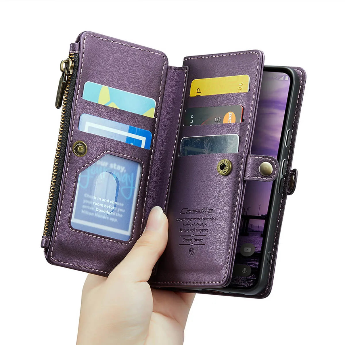 Buy Zipper Wallet Phone Case, RFID Blocking, Leather, Card Slots, for google pixel, Arora at Caseles-Google Pixel 9 Pro Fold, Aurora-Purple