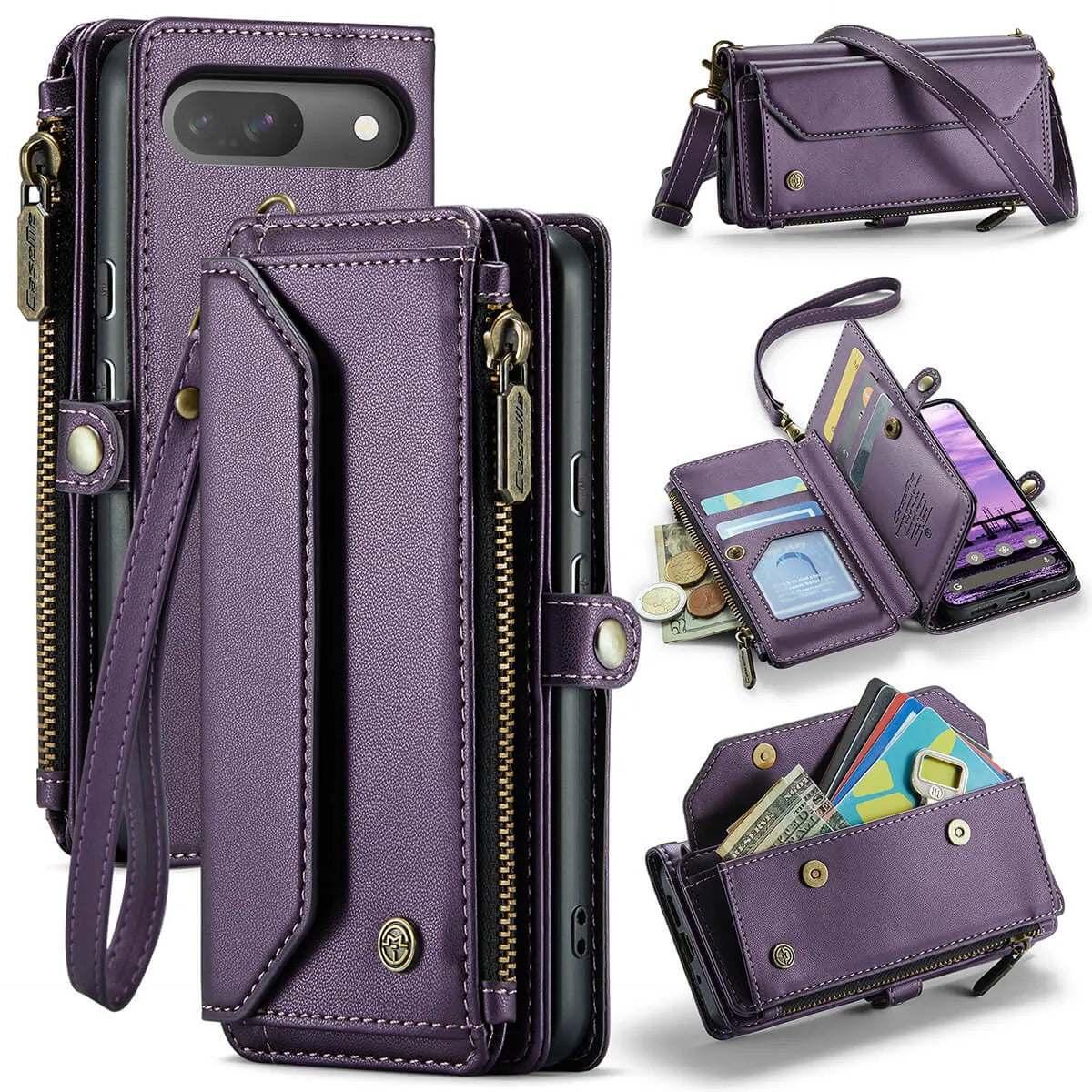 Buy Zipper Wallet Phone Case, RFID Blocking, Leather, Card Slots, for google pixel, Arora at Caseles-Google Pixel 9 Pro Fold, Aurora-Purple