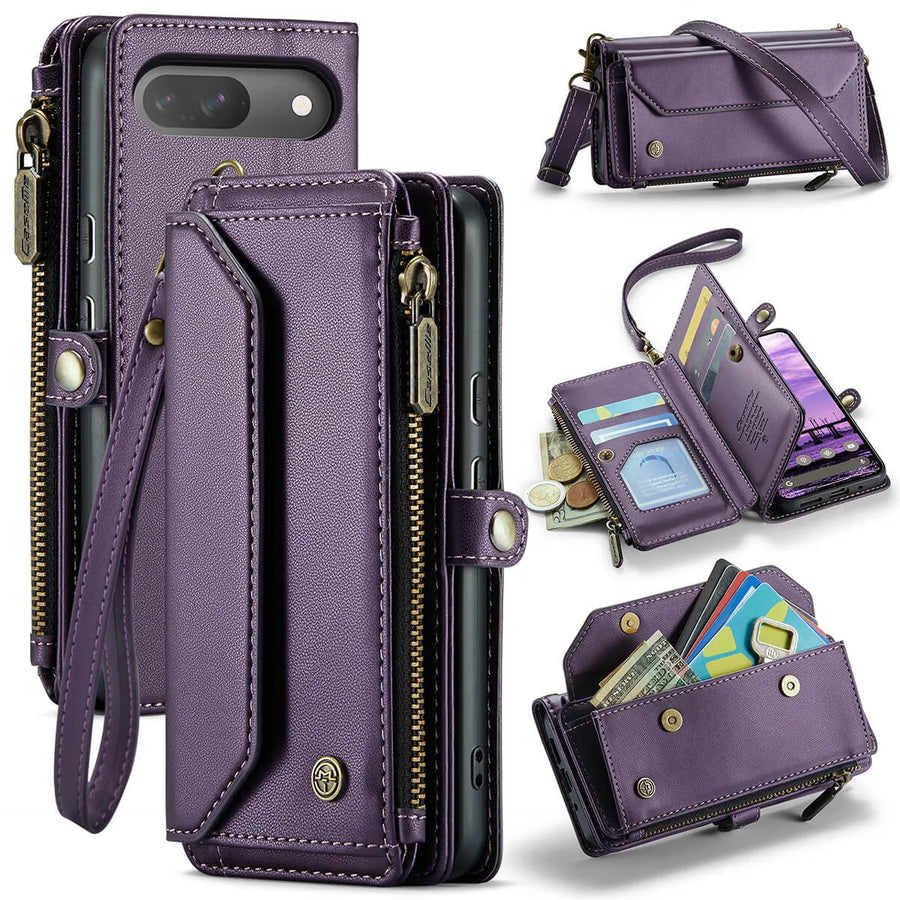Buy Zipper Wallet Phone Case, RFID Blocking, Leather, Card Slots, for google pixel, Arora at Caseles-Google Pixel 9 Pro Fold, Aurora-Purple