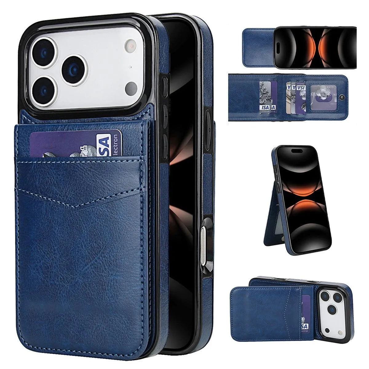 Buy Classic 5-6 Card Slots Wallet Phone Case, Premium Leather, Credit Card Holder, Flip, Kickstand Shockproof Case,Asher at Caseles-iPhone 17 Pro Max, Asher-Blue