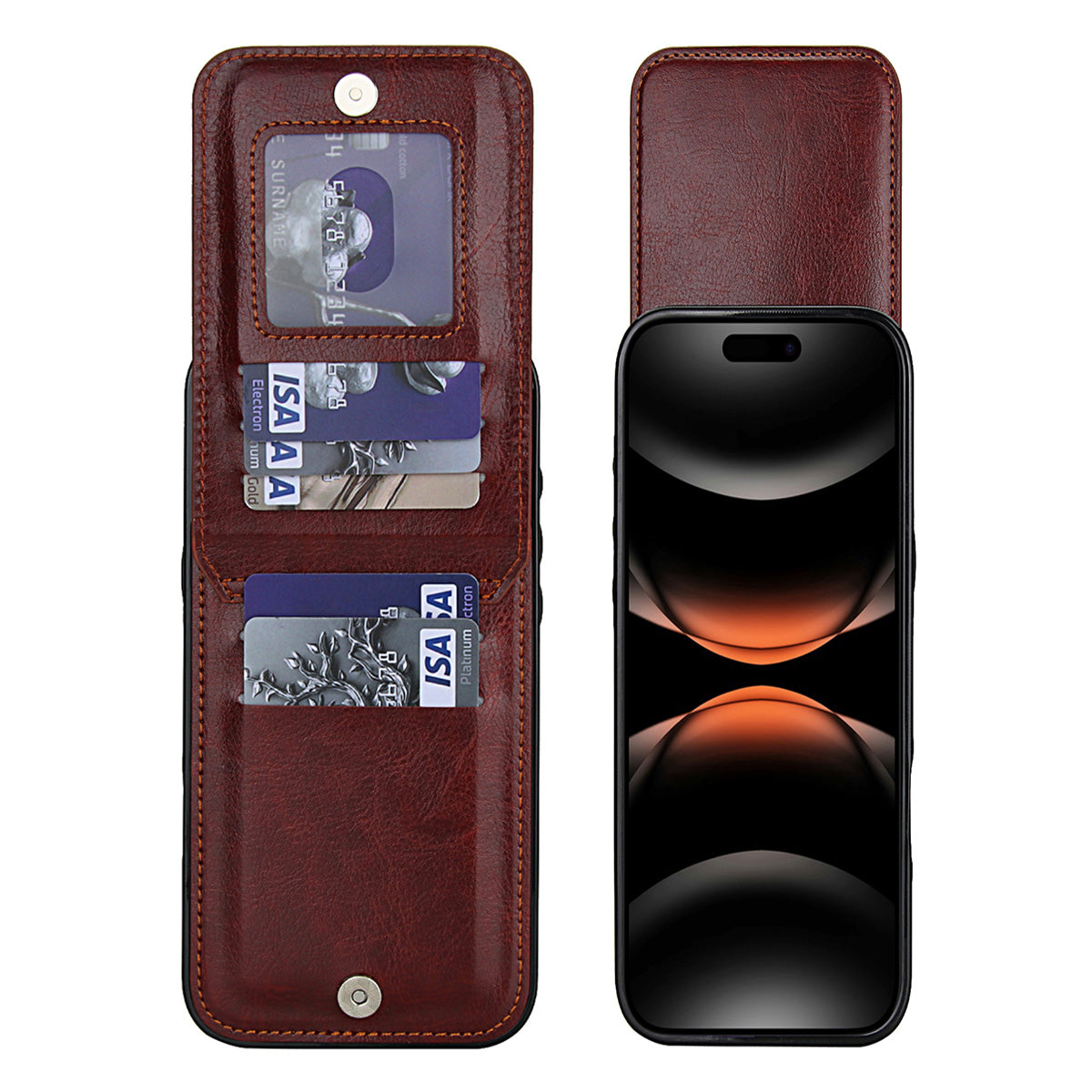 Buy Classic 5-6 Card Slots Wallet Phone Case, Premium Leather, Credit Card Holder, Flip, Kickstand Shockproof Case,Asher at Caseles-iPhone 17 Pro Max, Asher-Brown