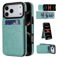 Buy Classic 5-6 Card Slots Wallet Phone Case, Premium Leather, Credit Card Holder, Flip, Kickstand Shockproof Case,Asher at Caseles-iPhone 17 Pro Max, Athena-Green