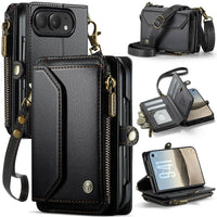 Buy Multifunctional Leather Crossbody Wallet Case with RFID Blocking & Wireless Charging for iPhone Duo - Aurelia at Caseles-iPhone Duo, Aurora-Black