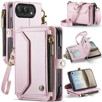 Buy Multifunctional Leather Crossbody Wallet Case with RFID Blocking & Wireless Charging for iPhone Duo - Aurelia at Caseles-iPhone Duo, Aurora-Pink